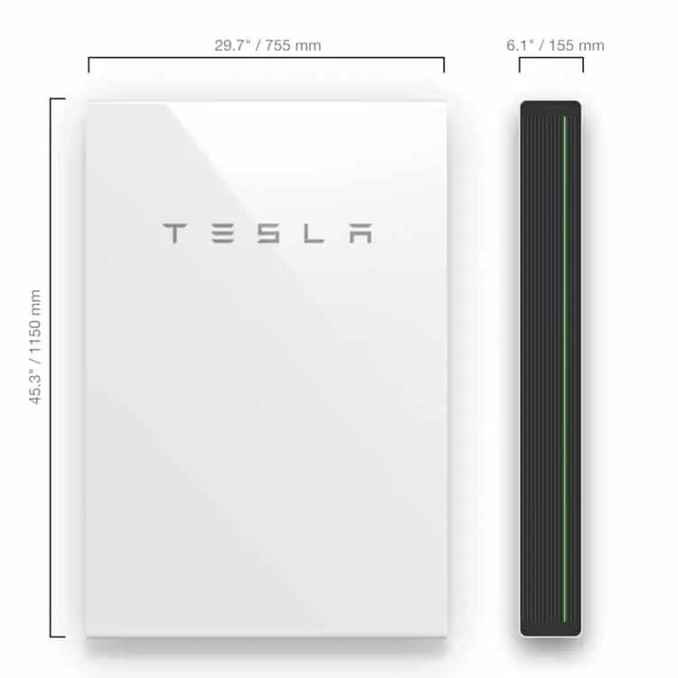 Tesla Powerwall specs and dimensions.