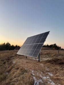 Outdoor solar panel with a sunset