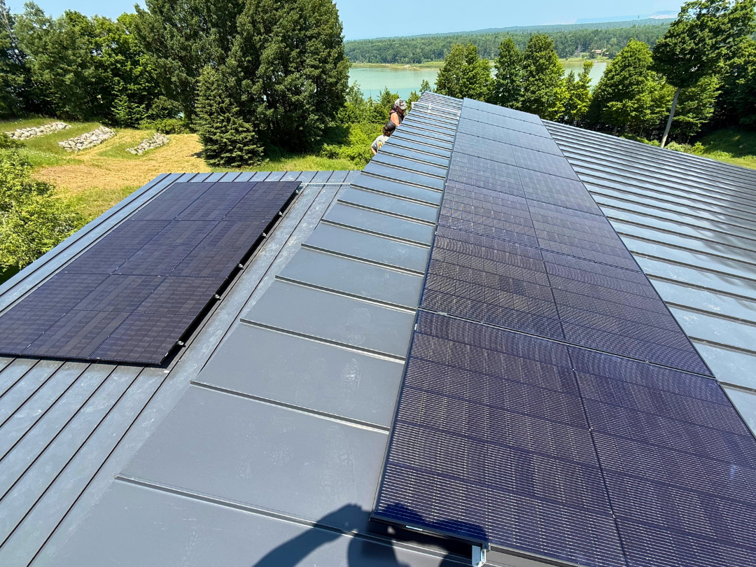 roof mounted solar panel installation for a lakefront home in Traverse City, MI