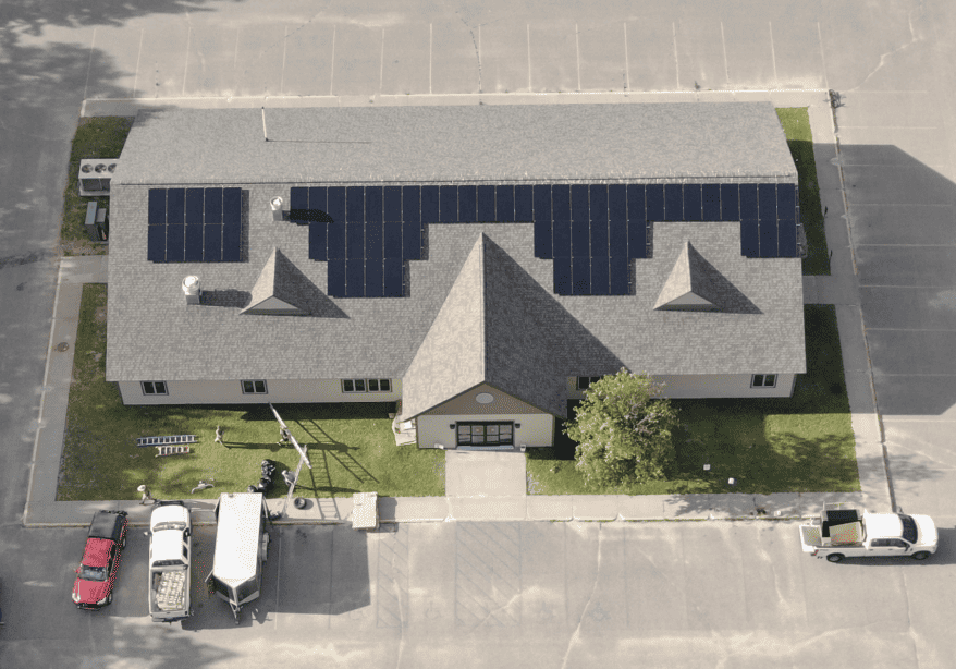 Commercial solar installation on large building.