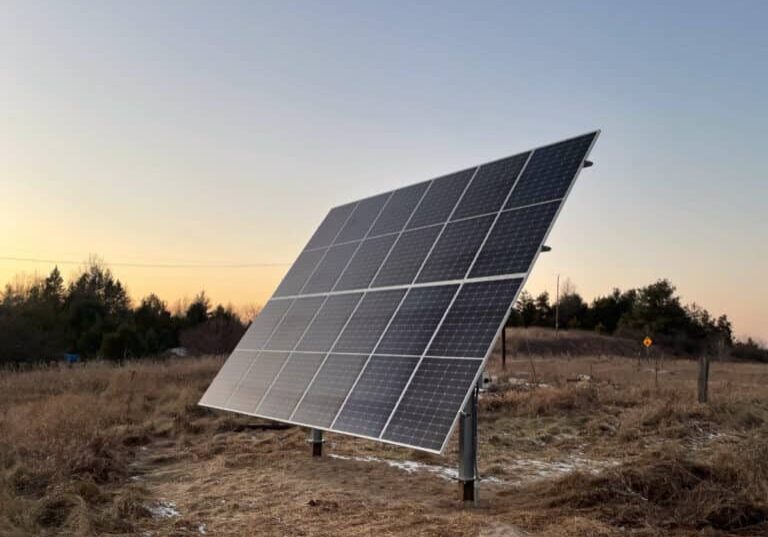 Outdoor solar panel with a sunset